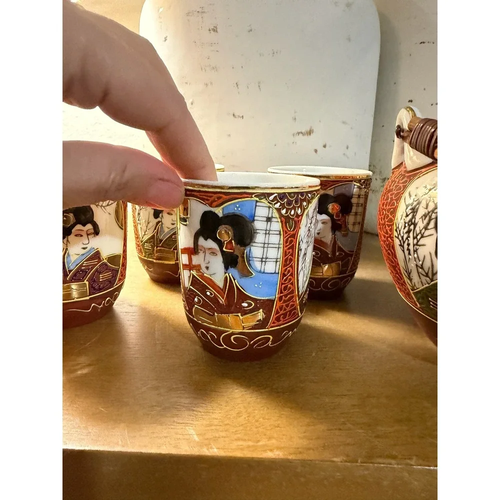 Kutani Handpainted Japan‎ Teapot and 6 Cups Geisha Scene